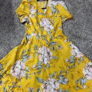 Yellow floral A-Line midi dress size 8